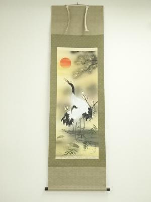 居伯筆　松竹梅鶴亀　肉筆絹本掛軸